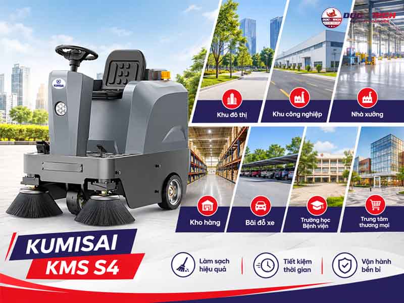 Xe quét đường ngồi lái Kumisai KMS S4 phù hợp với nhiều quy mô vệ sinh
