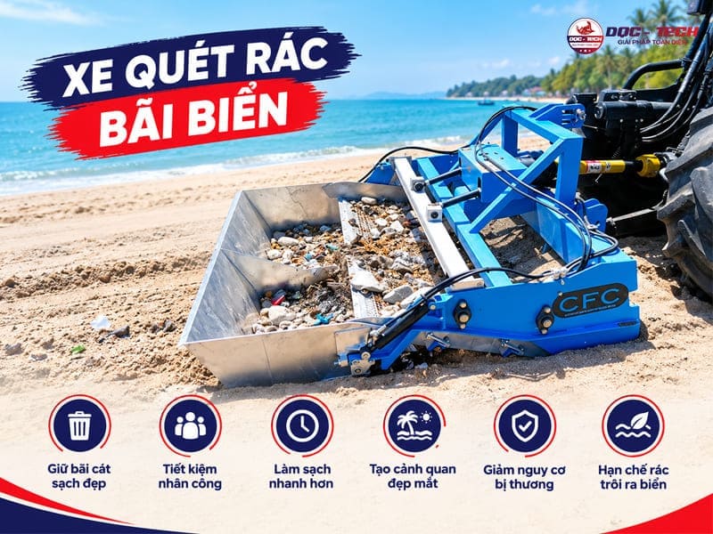xe quét rác bãi biển giúp tạo cảnh quan sạch, đẹp