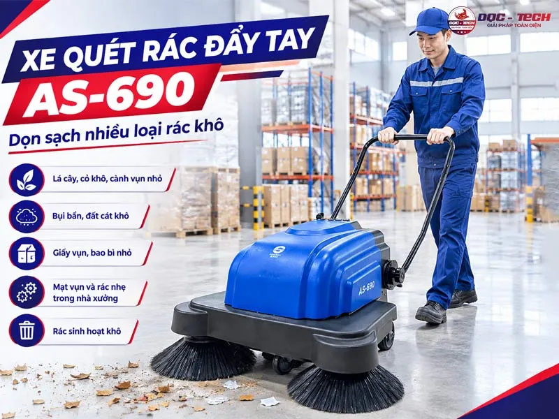 Máy quét rác đường đẩy tay mini chạy bằng ắc quy AS-690