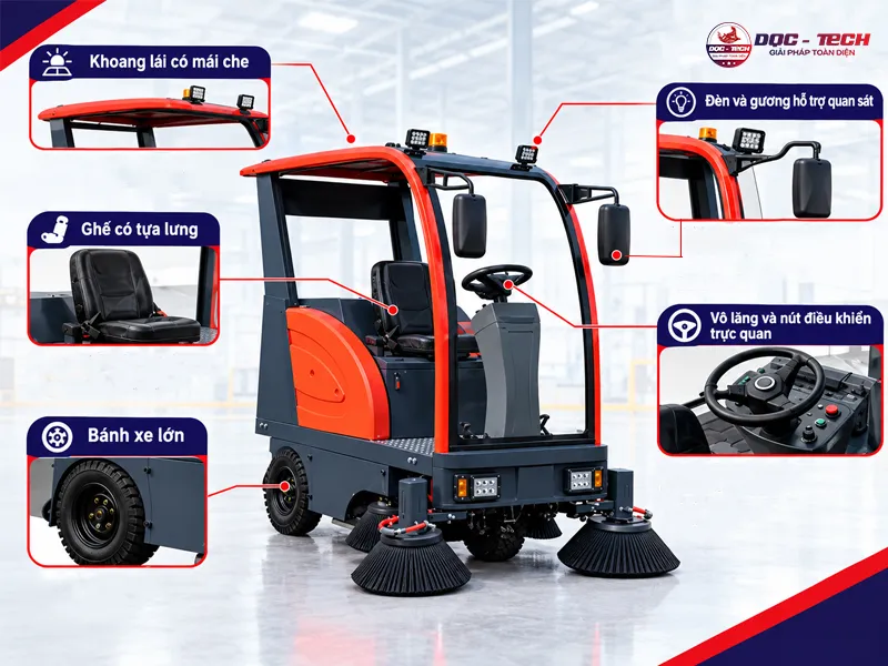 xe quét rác Kumisai KMS-1900 hướng tới sự an toàn của người dùng