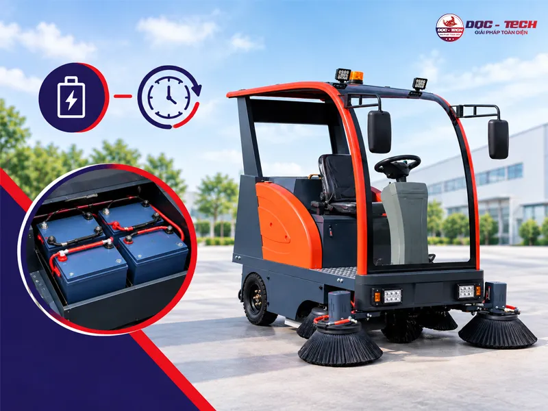 xe quét rác Kumisai KMS-1900 làm việc liên tục trong nhiều giờ