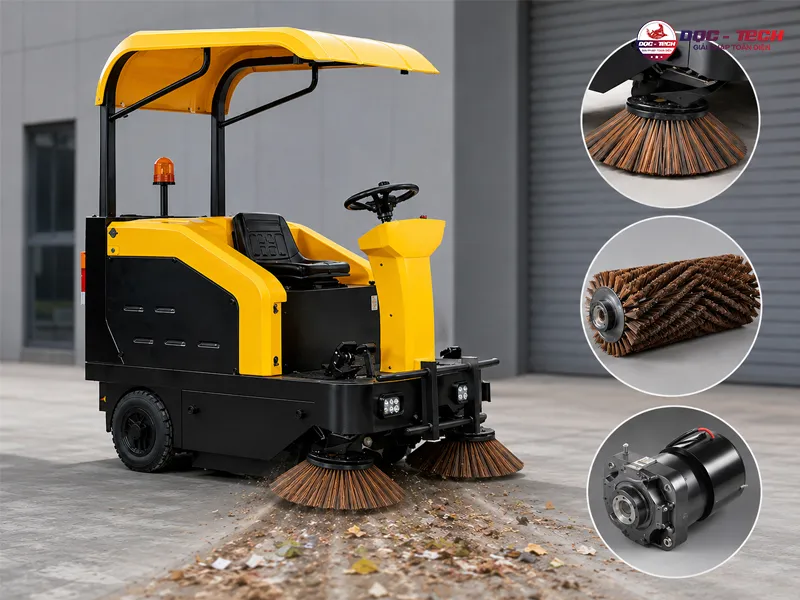 Xe quét rác ngồi lái DQC Tech 120 với hệ thống chổi lớn
