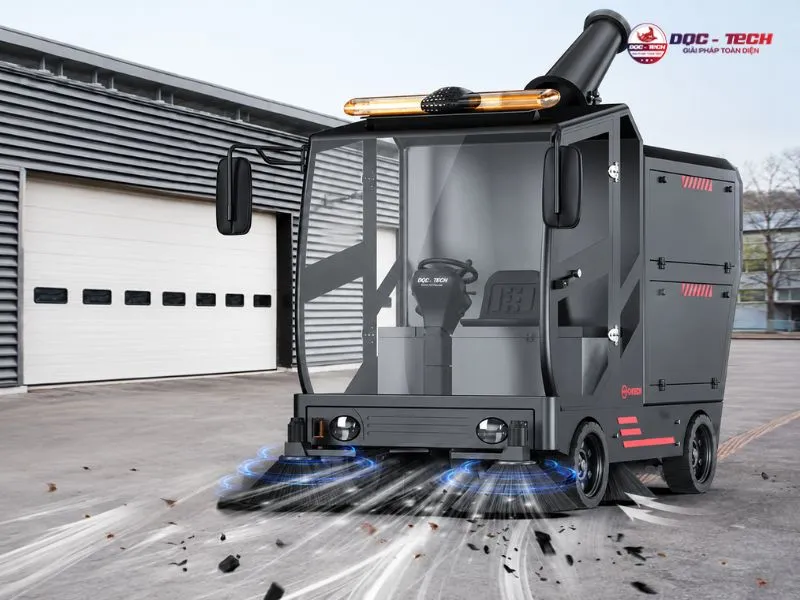 Xe quét rác ngồi lái DQC Tech 16F gom rác rộng, làm sạch hiệu quả