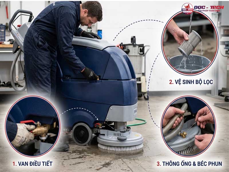 Nếu máy chà sàn không ra nước cần xử lý vị trí tắc nghẽn